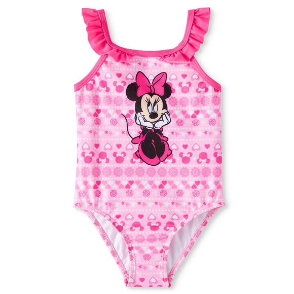 New Disney Baby Girls 24 Months Minnie Mouse One-Piece Ruffle Swimsuit UPF 50+ - Picture 1 of 9